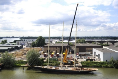 The Atlantic with her three masts in place...